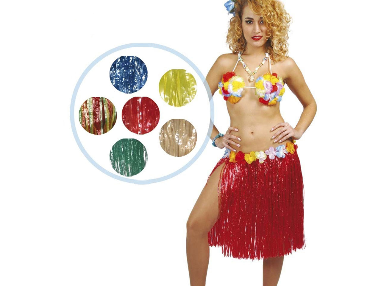 Gonnellino hawaiano 45cm con fiori hawaii e gonna hawaiana colore assortito