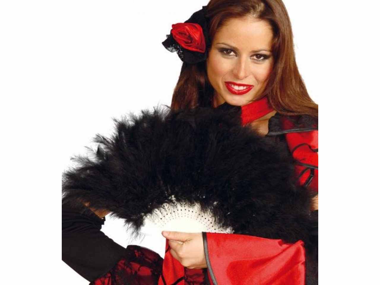 Ventaglio nero in piume con montatura in plastica