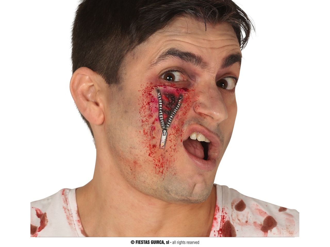 Cicatrice con zip occhi in lattice con adesivo