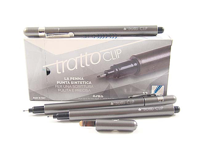 Penna Fila tratto clip Made in Italy, inchiostro a base d'acqua, punta extra fine nera 0,3 mm