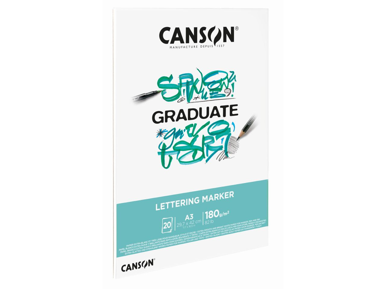 Blocco da disegno graduate lettering marker misura a3 29,7x42cm 180g/m2 con 20 fogli