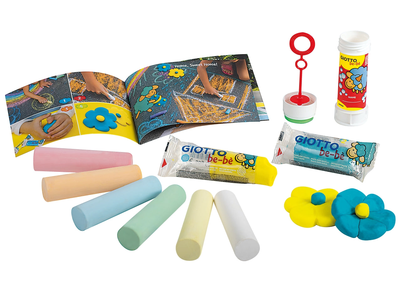 Set Giotto bÃ¨-bÃ¨ Happy Moments con gessi, pasta modellabile per giocare e bolle di sapone - 17x6,5x22 cm - Made in Italy - Fila