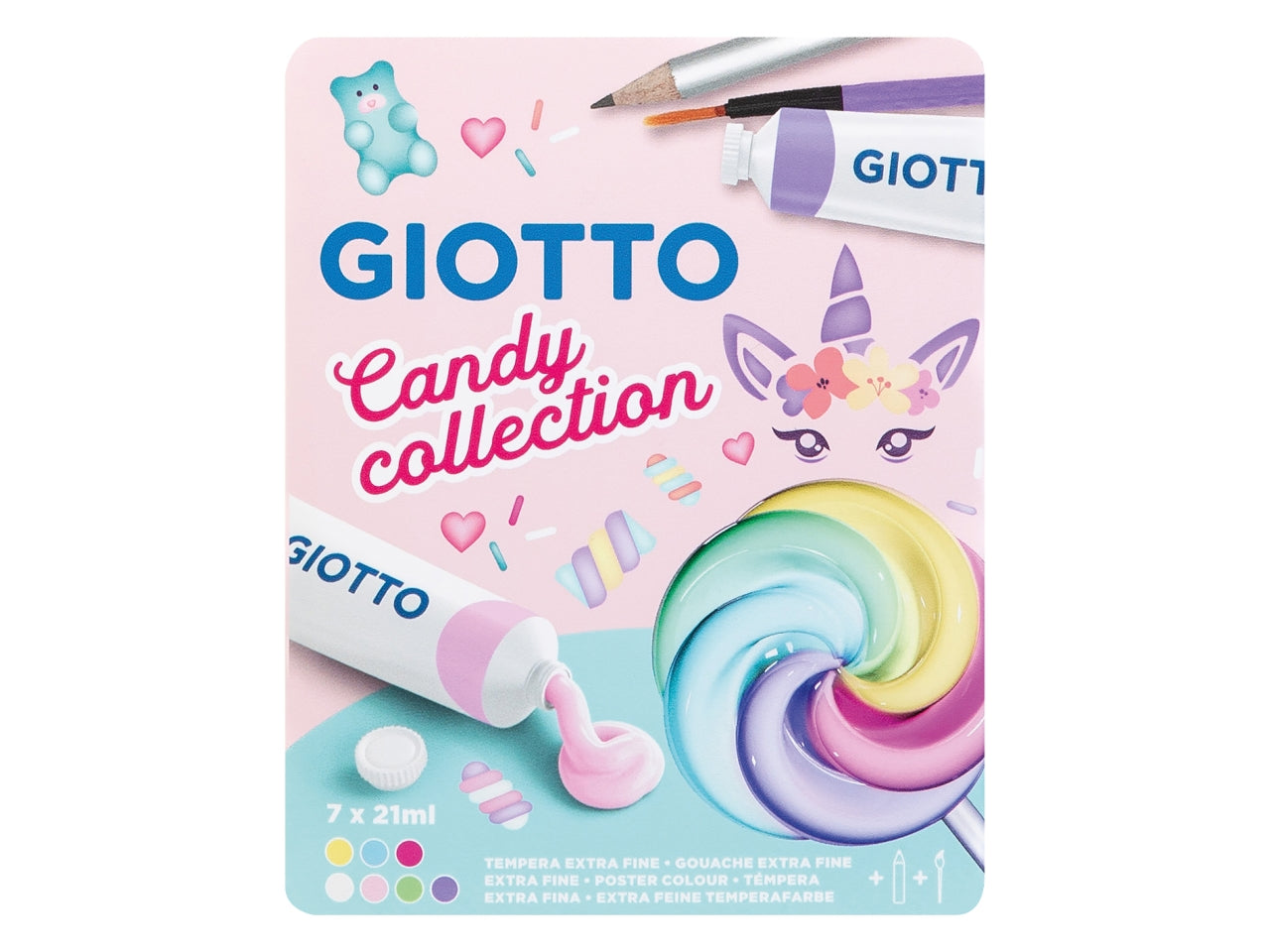 Giotto tempera Candy Collection confezione da 7 tempere, 1 pennello e 1 matita