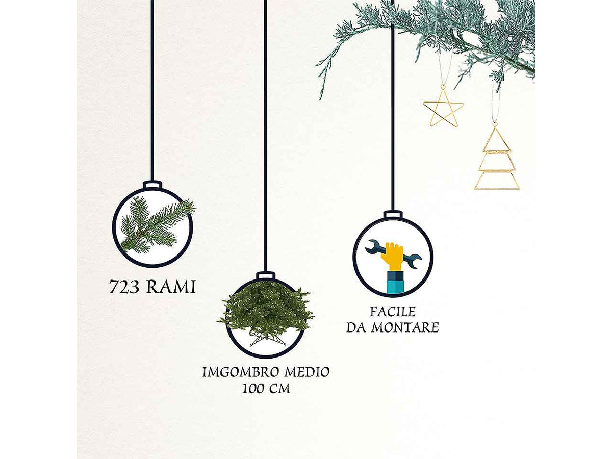 Albero di natale New Tiffany 180cm d.109cm 723 rami montaggio a gancio pvc