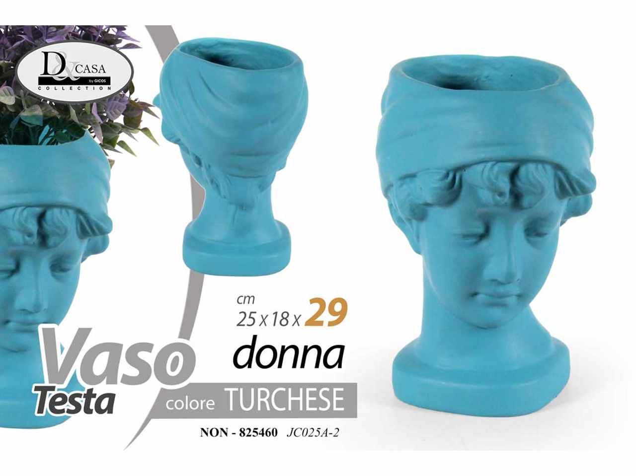 Vaso testa di donna verde 25x18x29cm825460