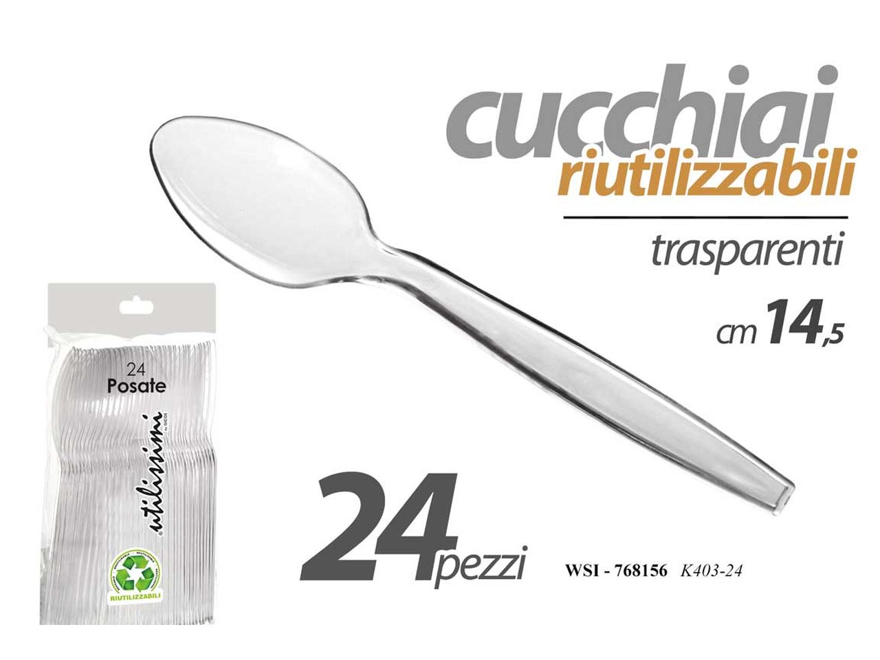 Cucchiai riutilizzabili 14,5cm in plastica trasparente - la confezione contiene 24 cucchiai