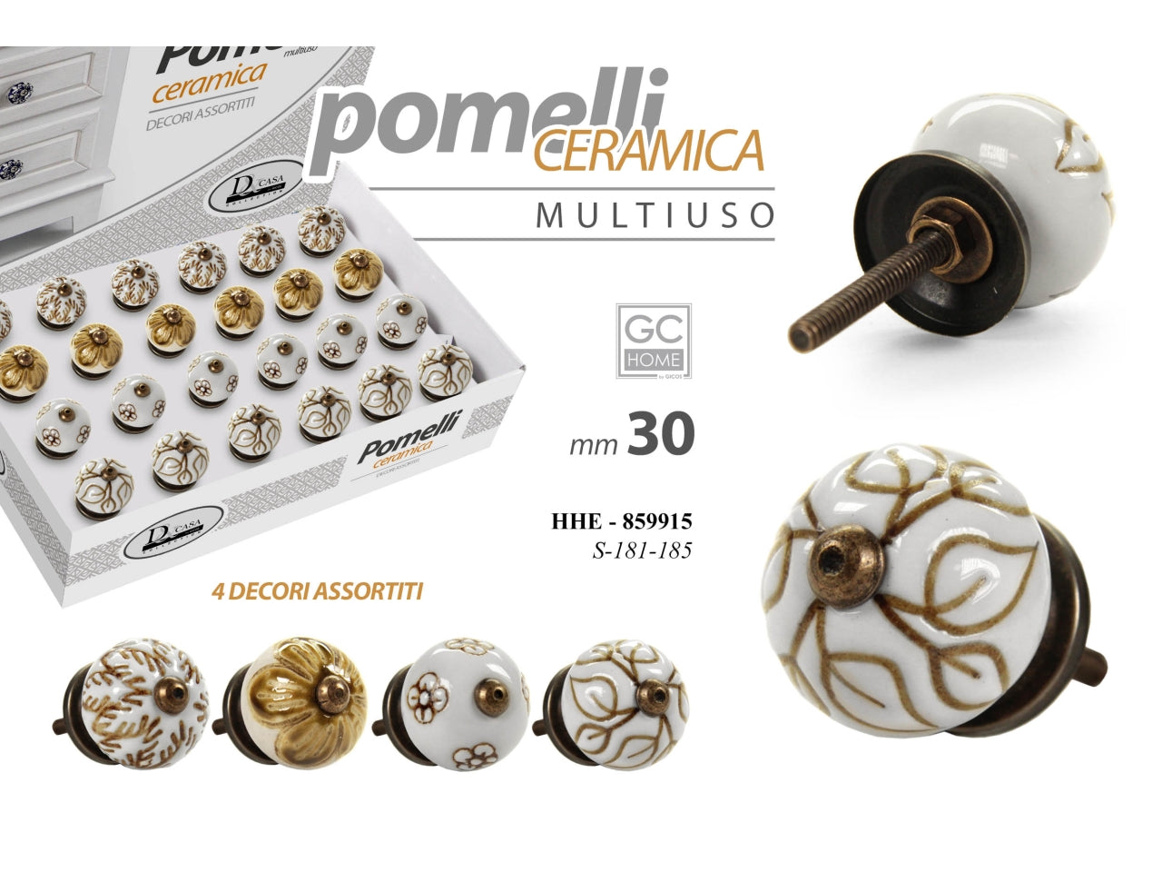 Pomello in ceramica tondo mutiuso diametro 40mm - disponibile in 4 diversi decori