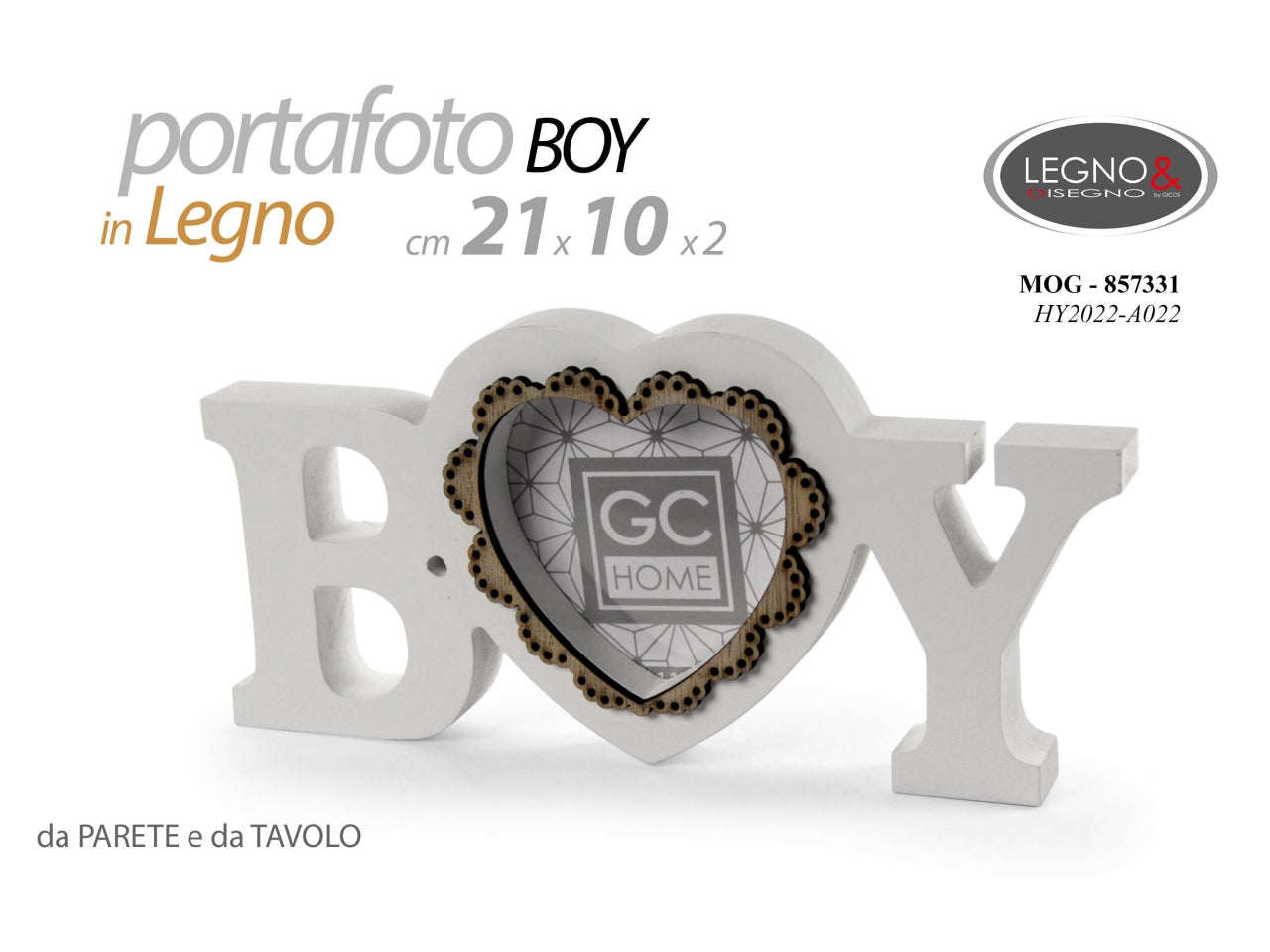 Decorazione da tavolo e parete in legno con portafoto scritta boy 21x10x1,8cm