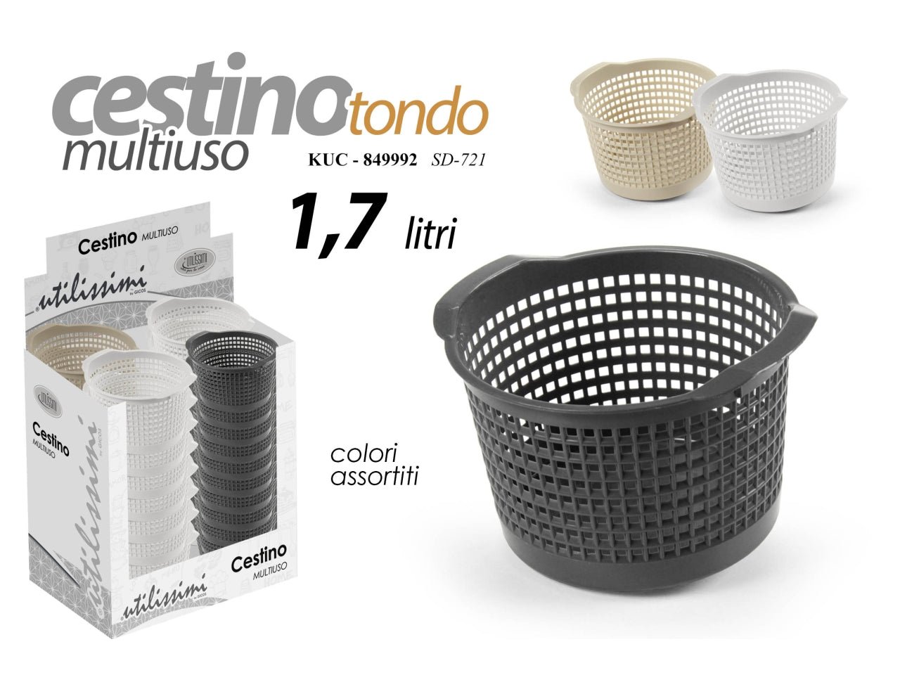 Cestino multiuso tondo 1,7lt d.17x11cm - disponibile in 4 diversi colori