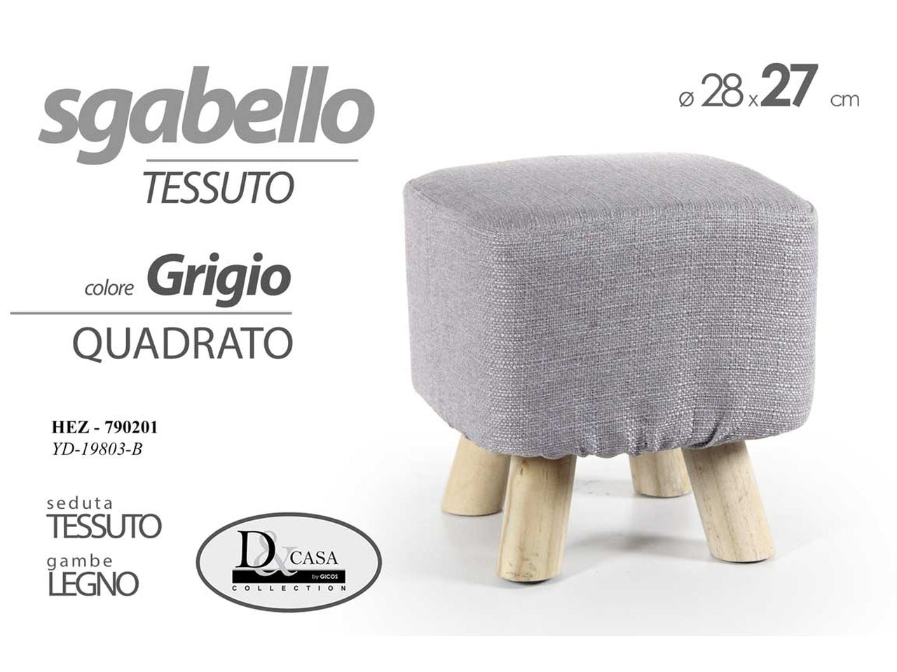 Pouf quadrato colore grigio misura 28x27cm