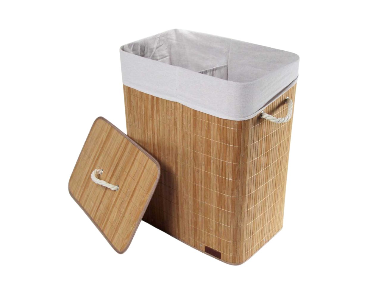 Cesta biancheria rettangolare con coperchio in bamboo naturale 52x32x63 cm - Utilissimi