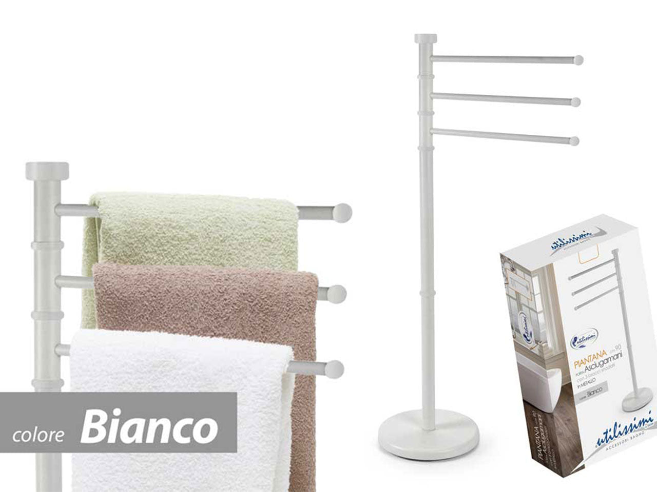 Portasciugamani con 3 barre colore bianco misura 22x90cm