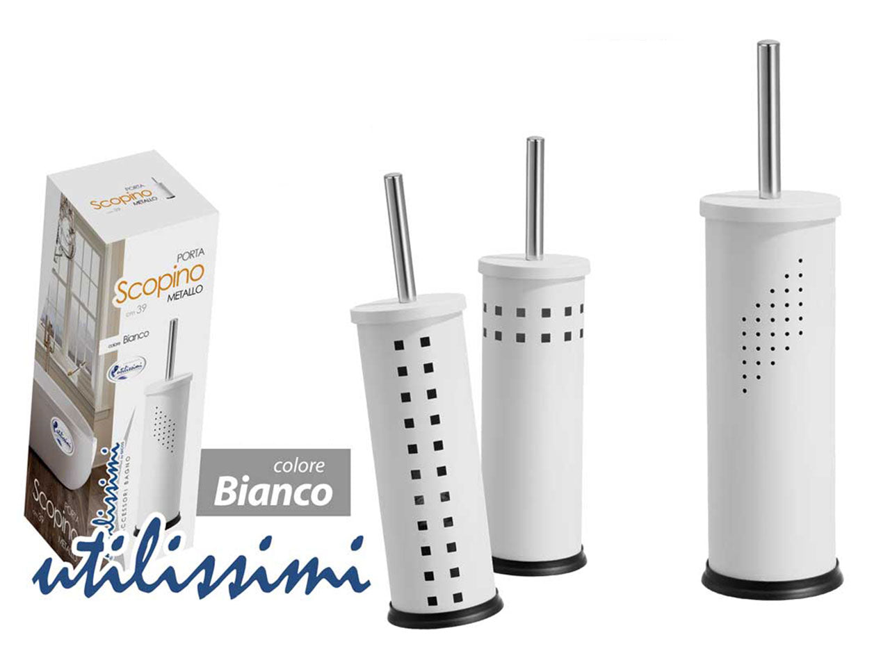 Porta scopino colore bianco misura 10x27x39cm