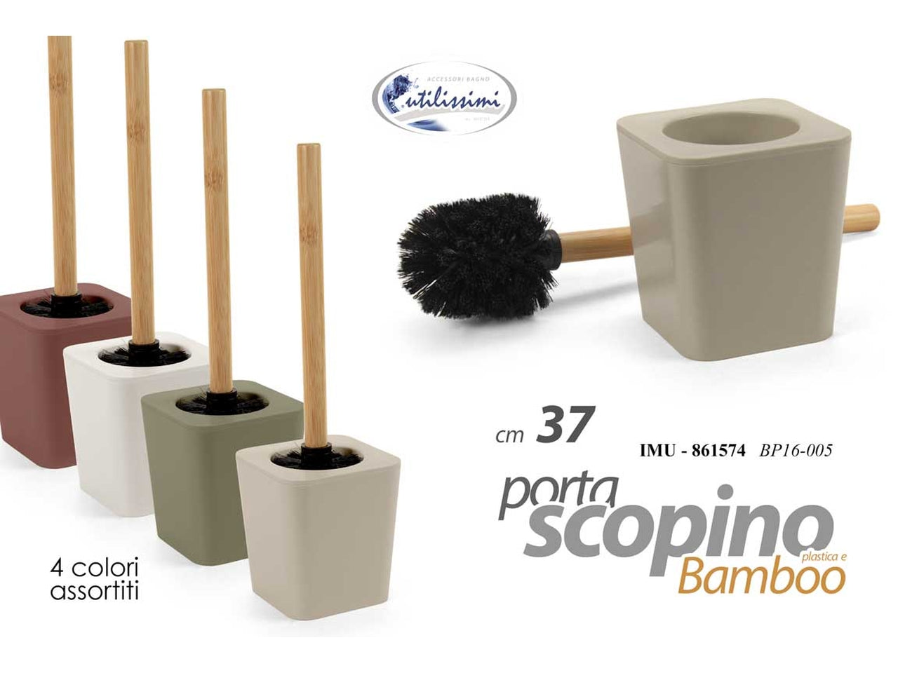 Porta scopino in plastica piu' bamboo colori assortiti misura 37cm