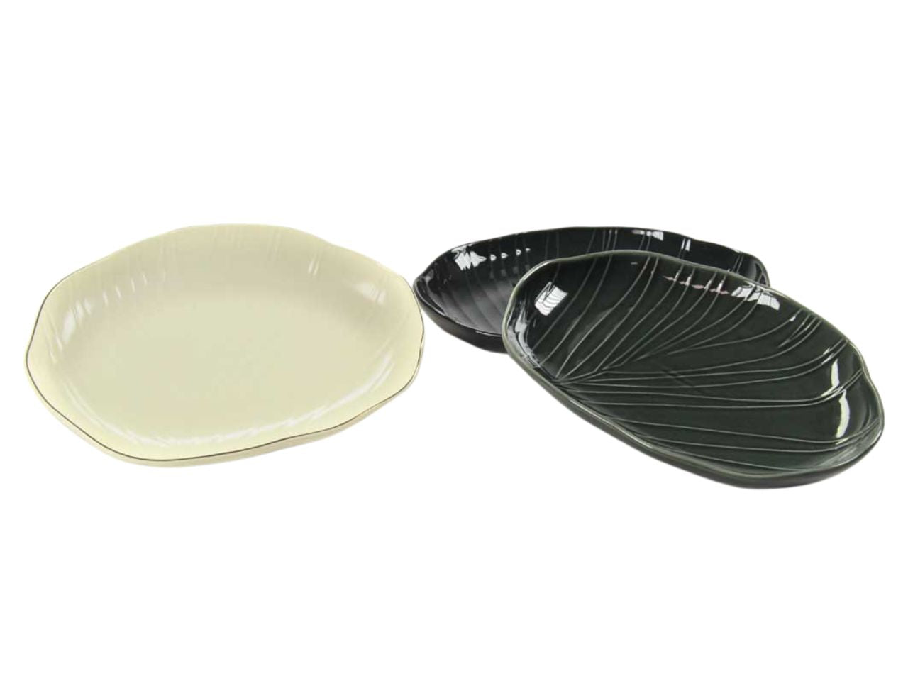 Vassoio ovale in ceramica in 3 colori assortiti stile jungle 15x20 cm, a forma di foglia - Passionecasa