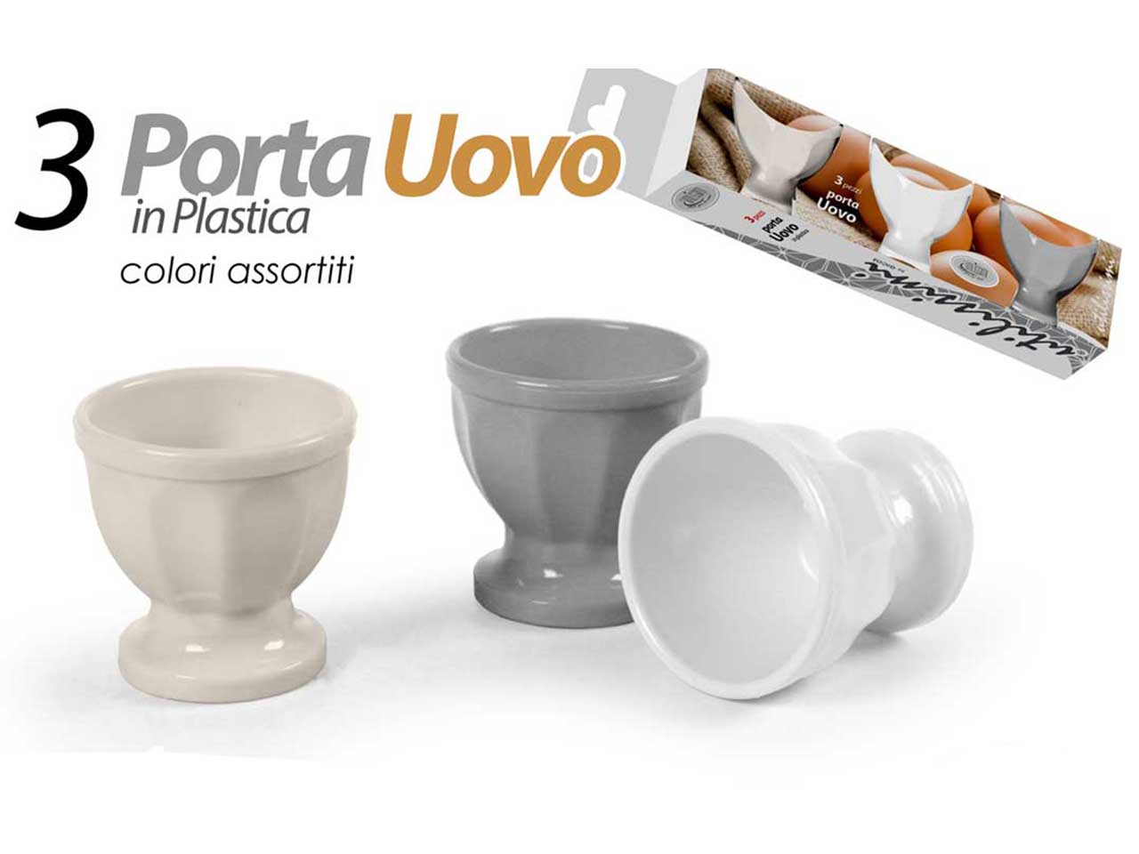 Portauovo in plastica beige, grigio e bianco, confezione da 3 pezzi - Gicos