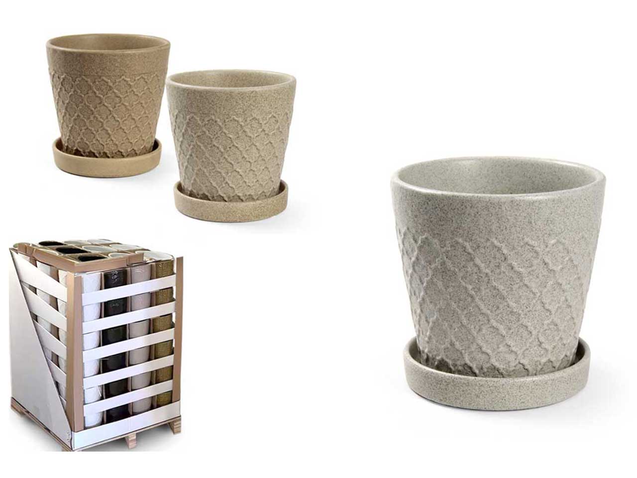 Vaso cachepot country in ceramica in 3 colori assortiti, fantasia a rombi, 15x15 cm - Gicos