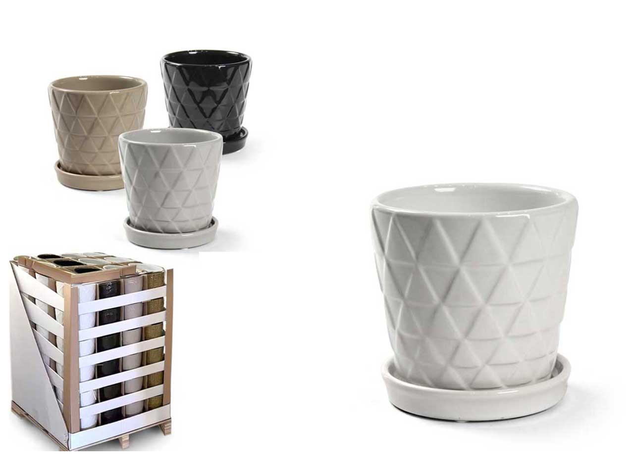 Vaso cachepot moderno in ceramica in colori assortiti, fantasia a rilievo, 12x12 cm - Gicos