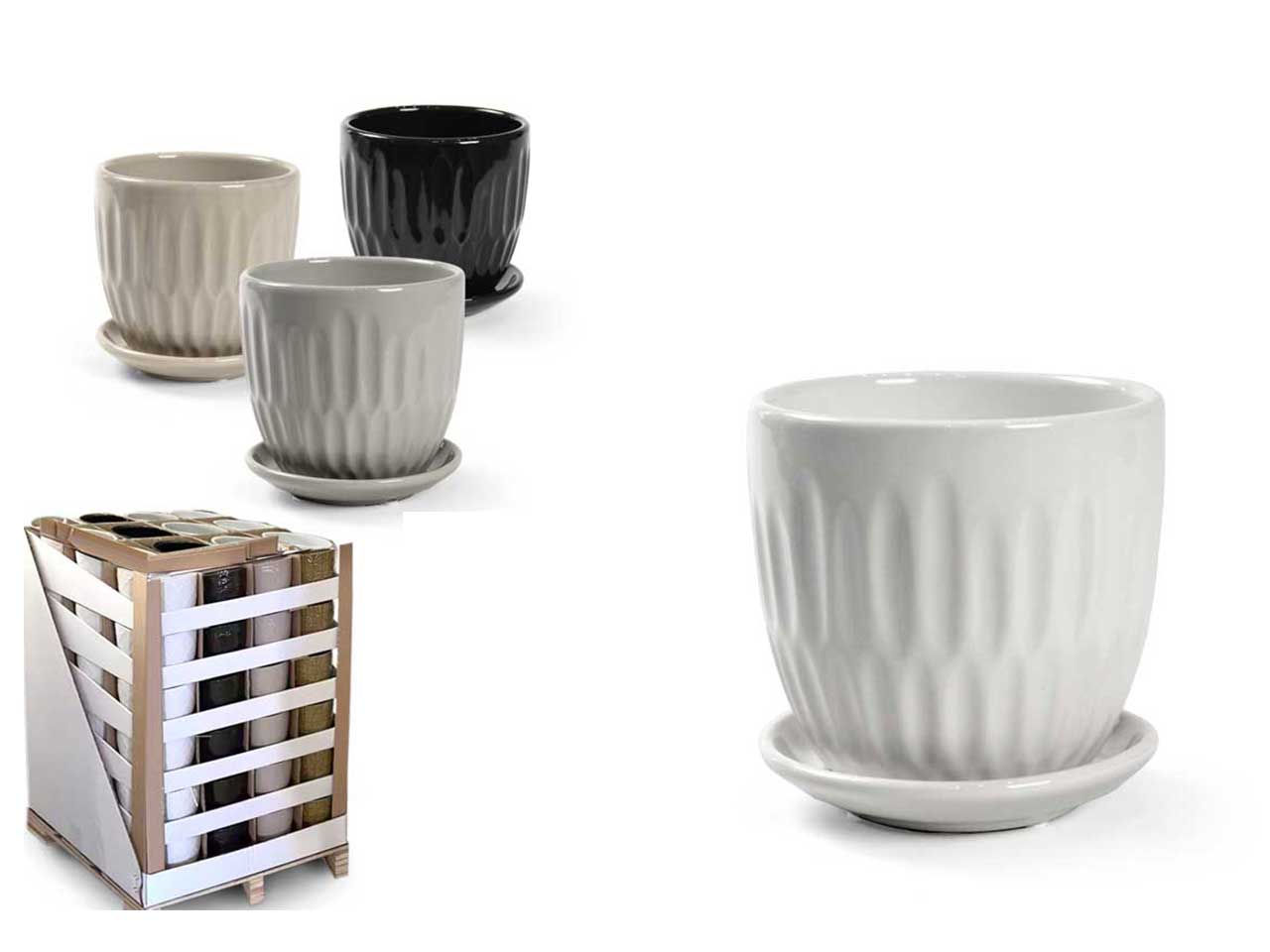 Vaso cachepot moderno in ceramica in 4 colori assortiti, fantasia a rilievo, 12x12 cm - Gicos