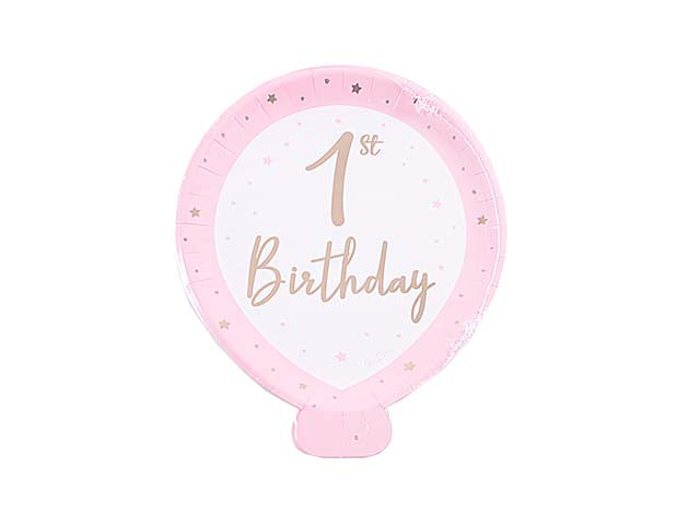 Piatti balloon 1st birthday rosa/oro 8 pezzi 64028