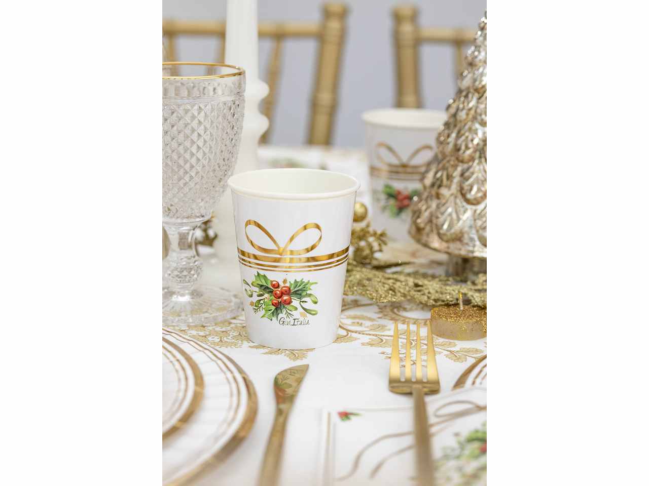 Bicchieri 8 pezzi con 8 cover 250cc. merry gold christmas$