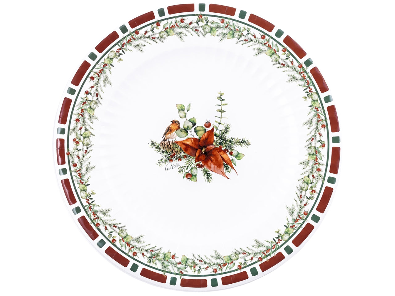 Piatti di carta natalizi compostabile bianco e rosso 33 cm, confezione da 6 piatti - Givi Italia