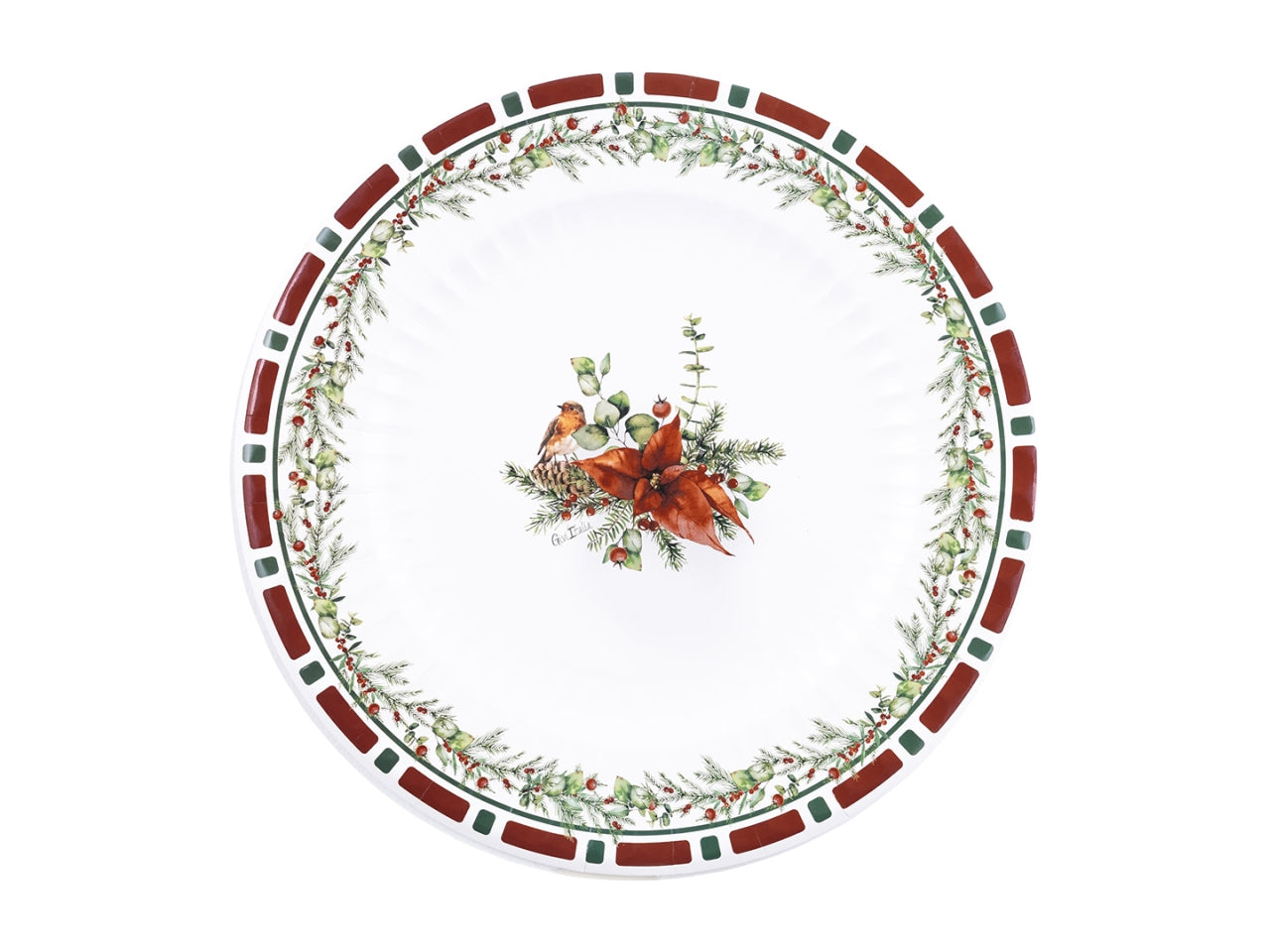 Piatti di carta natalizi compostabile bianco e rosso 27 cm, confezione da 8 piatti - Givi Italia