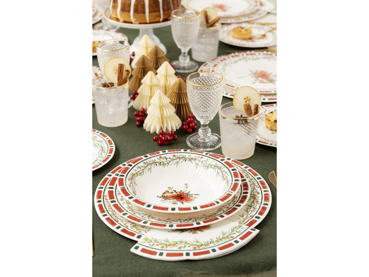 Piatti di carta natalizi compostabili bianco e rosso 21 cm, confezione da 8 piatti - Givi Italia