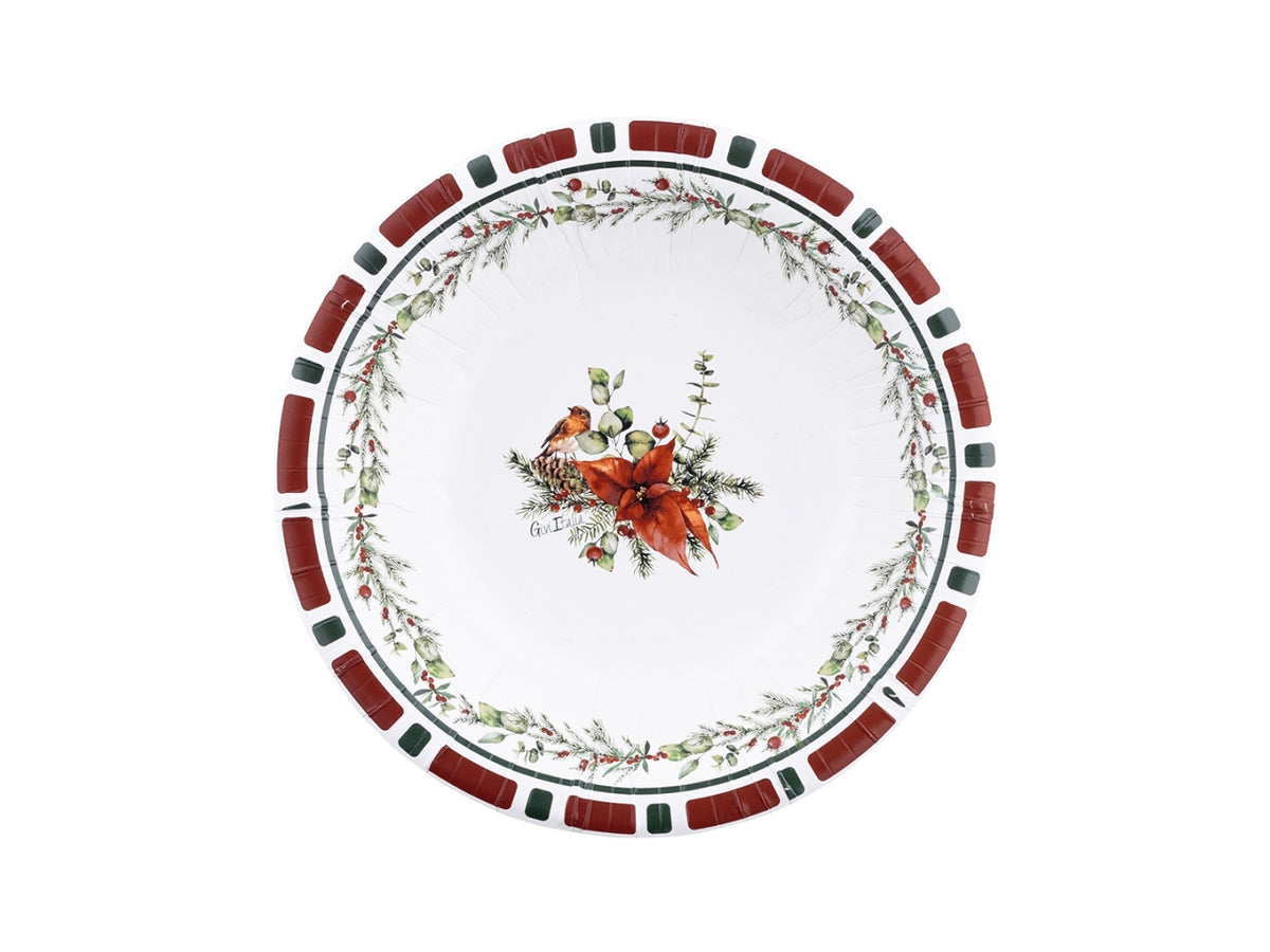 Piatti di carta natalizi compostabile bianco e rosso 24 cm, confezione da 8 piatti - Givi Italia