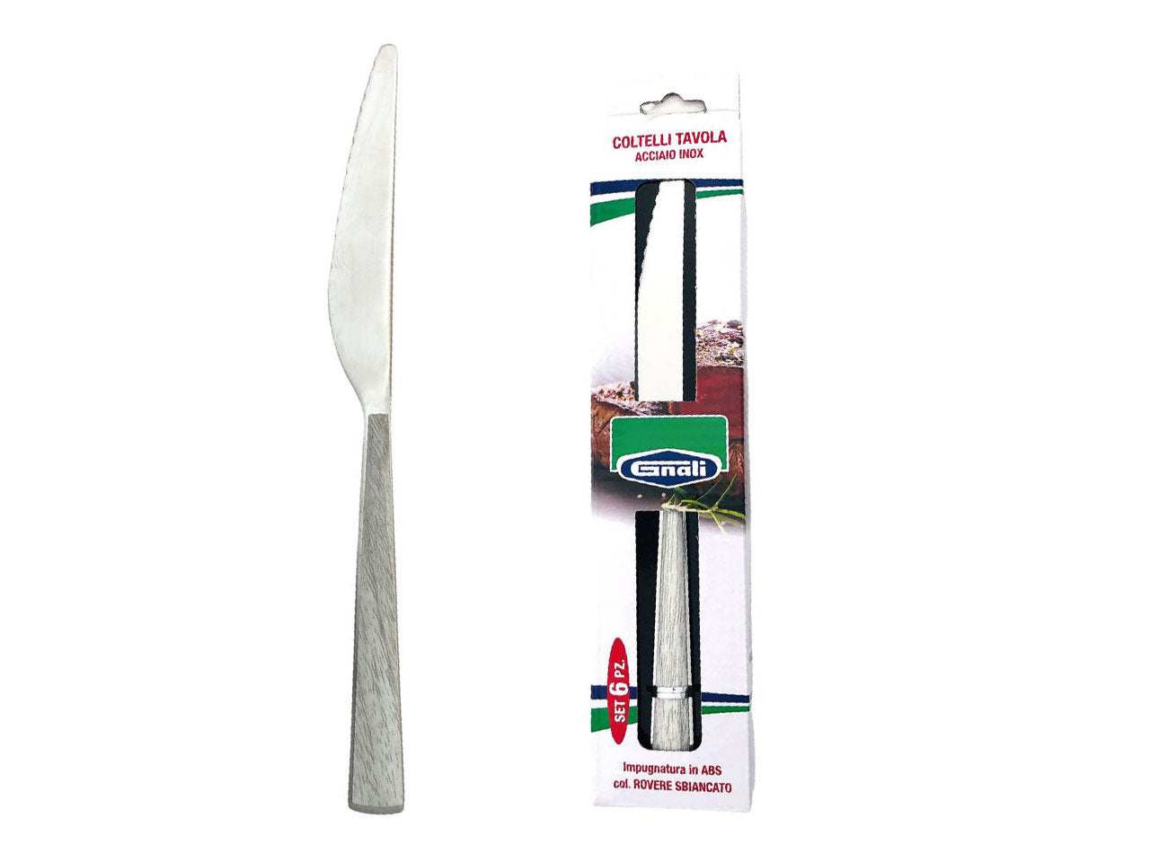 Coltello tavola manico rovere sbiancato set da 6 coltelli