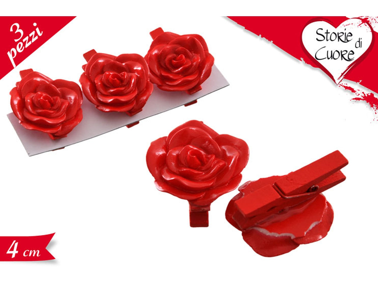 Mollettine rose rosse 4cm set da 3 mollettine
