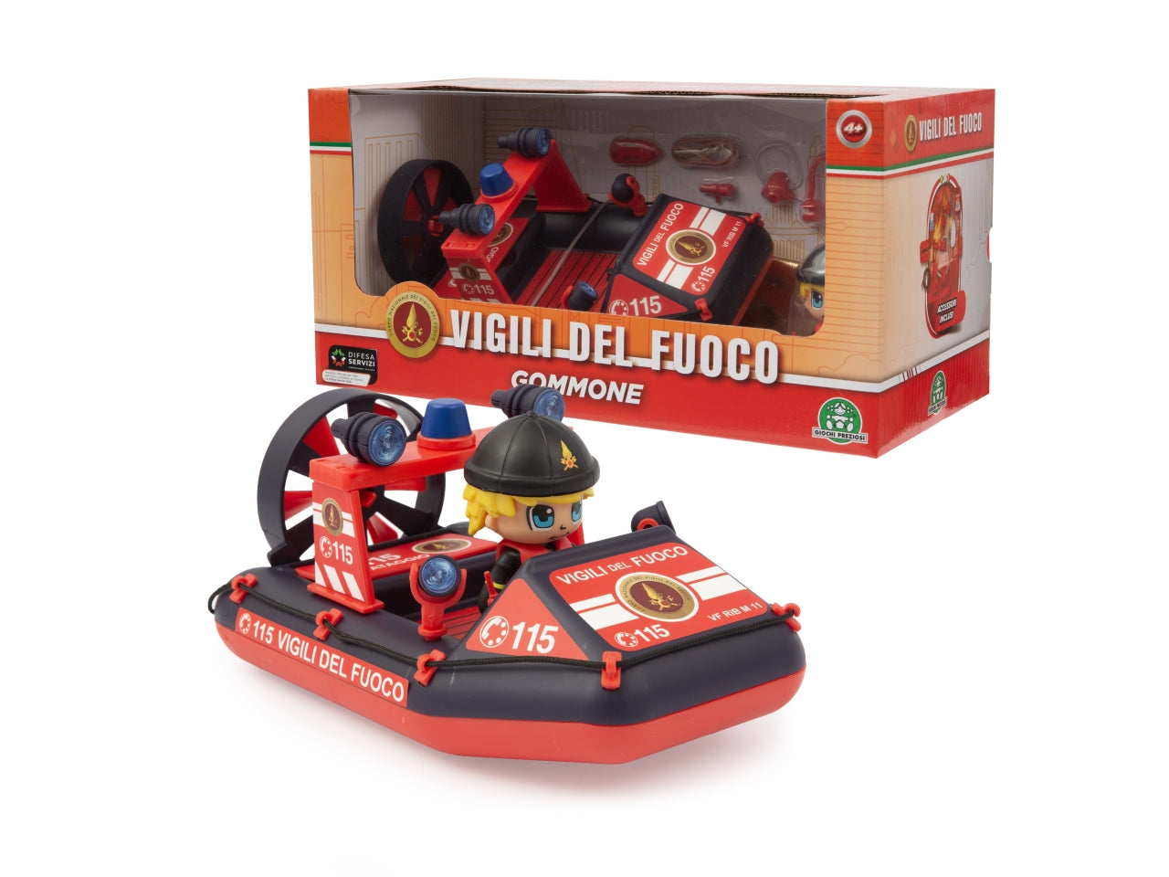 Vigili del fuoco gommone con personaggio - Gommone di salvataggio con livrea originale. Il veicolo per missioni - Giochi Preziosi