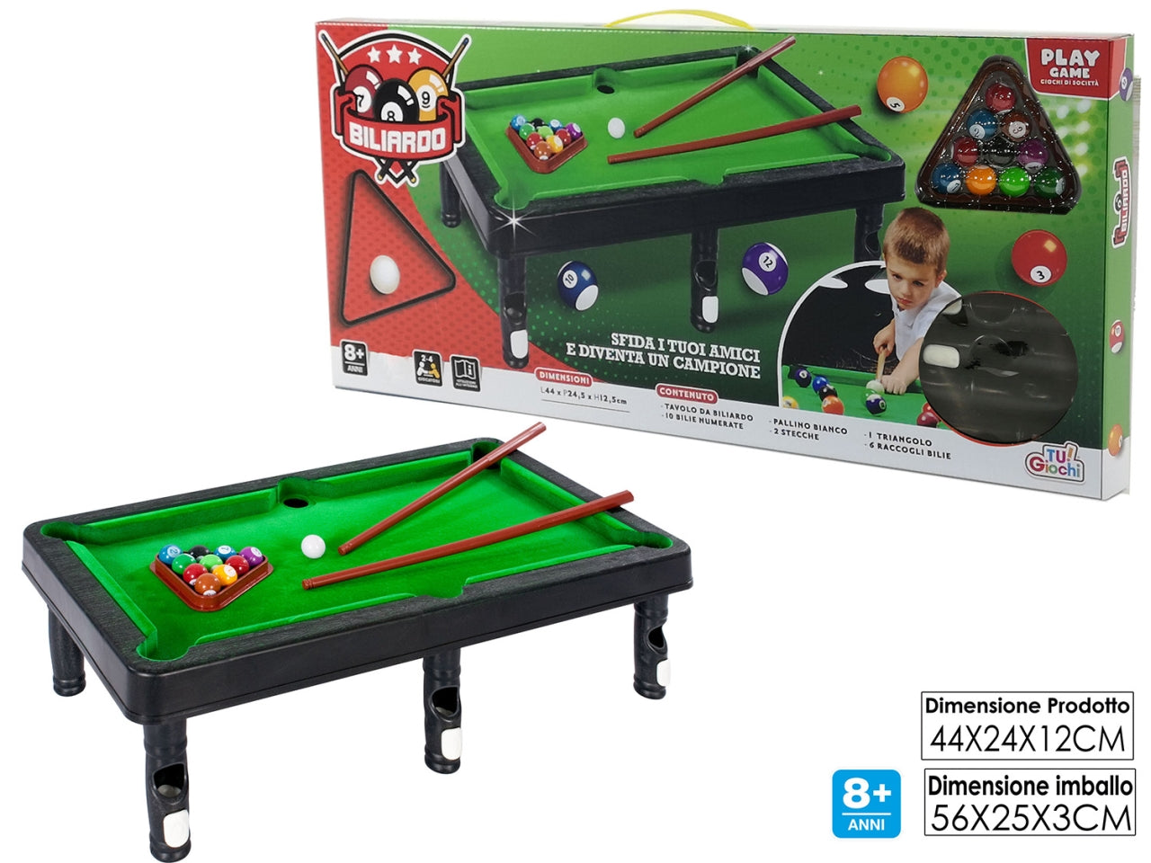 Biliardo smontabile con accessori misure 44x24.5xh12.5