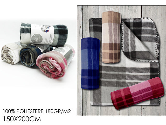 Coperta in pile a quadri misura 150x200cm in 4 colori assortiti