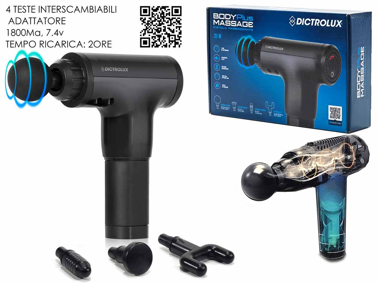 Pistola body plus massage 7.4v ricabile con accessori