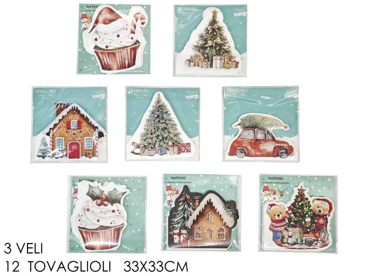 Tovaglioli di carta natalizi 33x33cm in confezione da 12 tovaglioli, fansasie assortite