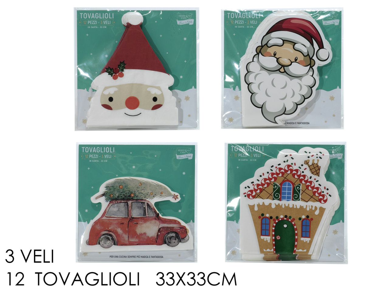 Tovaglioli natalizi 33x33cm in confezione da 12pz in fansasie assortite