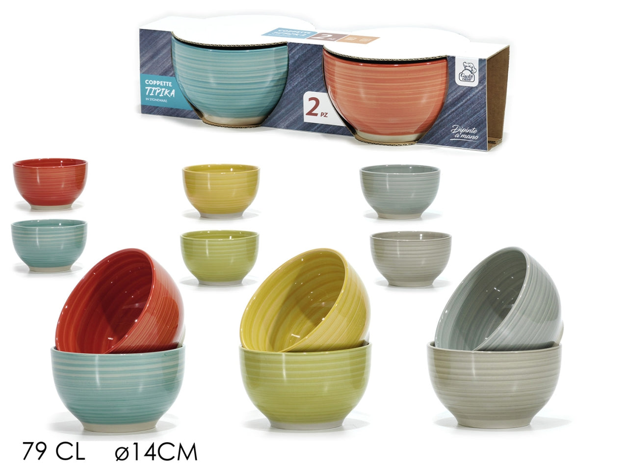 Box da 2 coppette 79cl misura d.14cm assortite