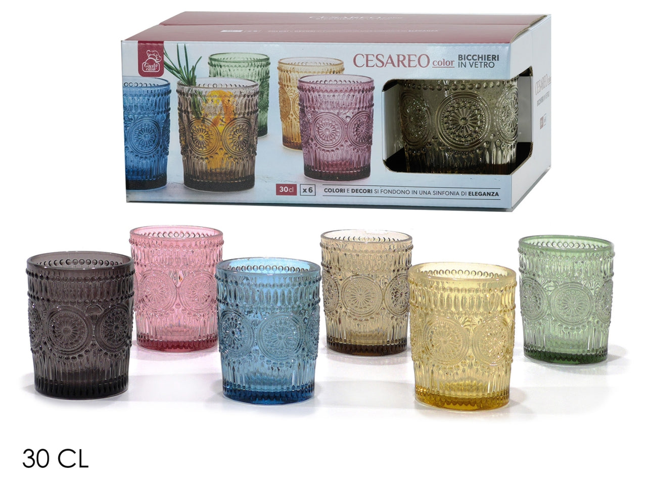 Set 6 bicchieri cesareo 30cl 6 assortiti