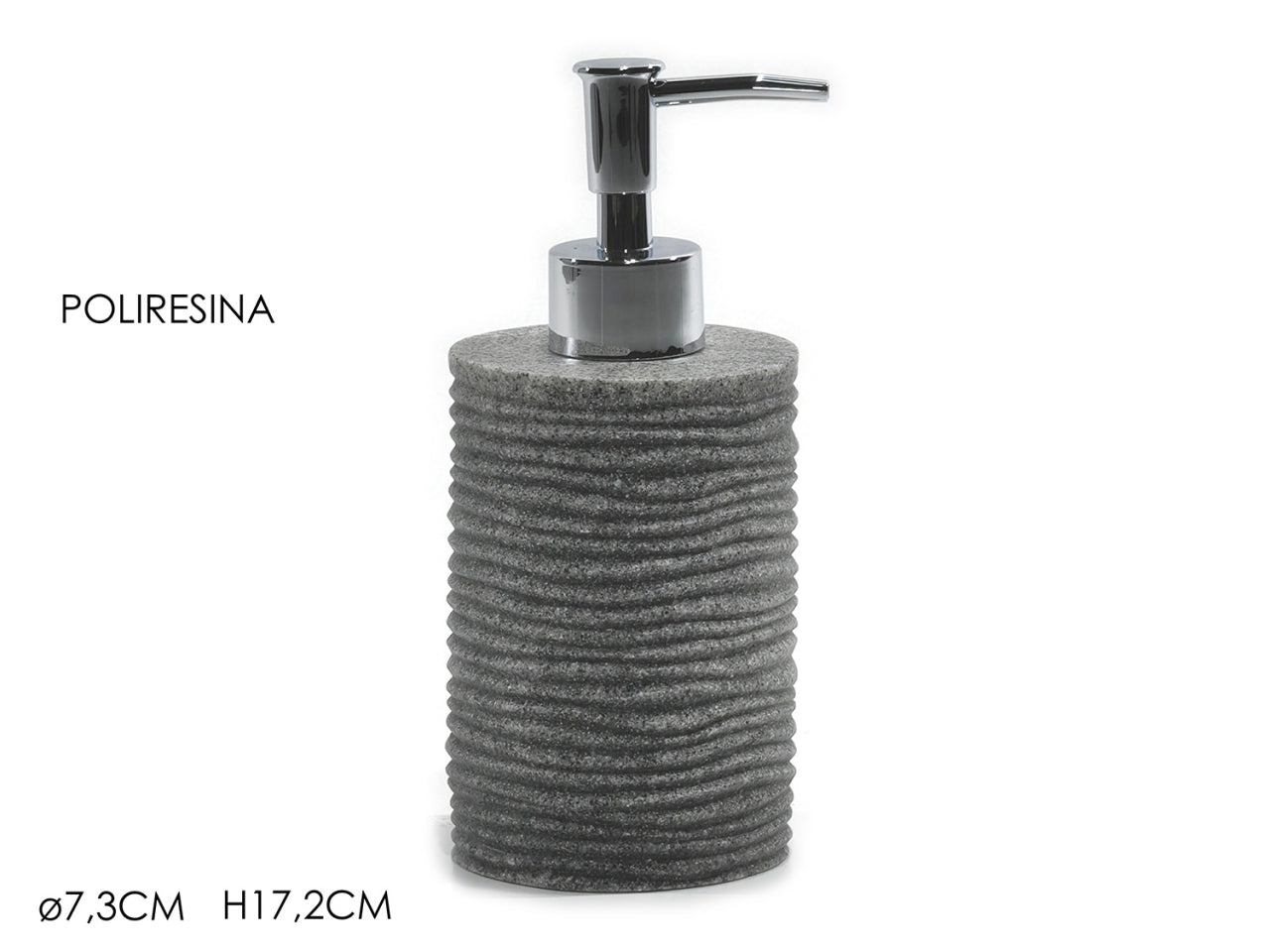Dispenser Sapone Effetto Sabbia 240 ml in Poliresina, Colore Grigio Sasso con Tappo in Alluminio - Altezza 17 cm
