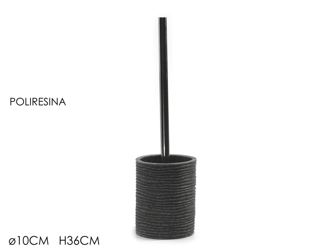 Portascopino con scopino da Bagno Grigio Sasso Effetto Sabbia in Poliresina con Manico in Acciaio - Design Contemporaneo 40 cm