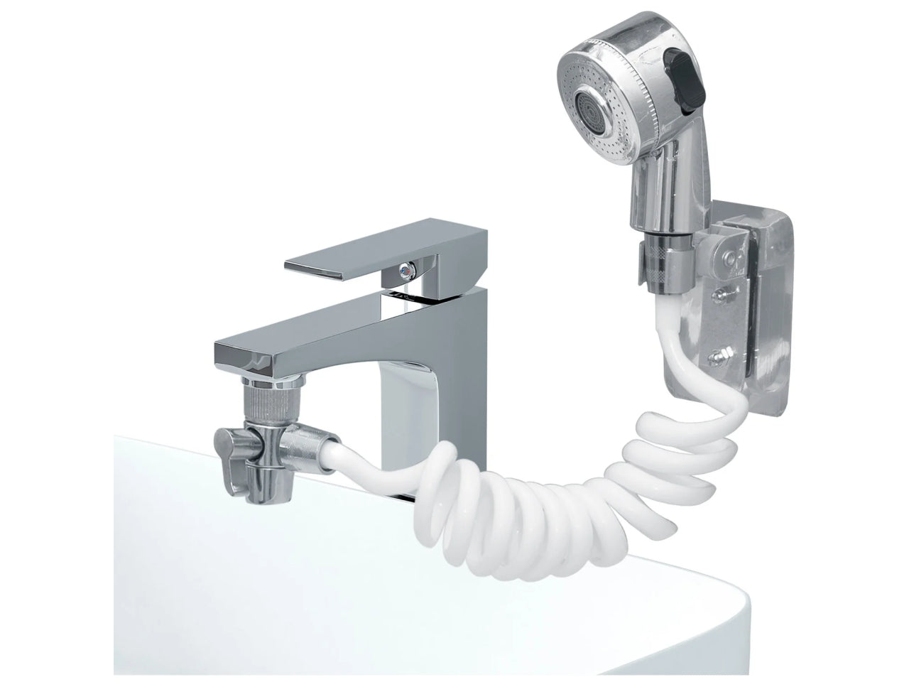 Doccetta Lavabo Multifunzione in Lega di Zinco con Tubo Flessibile Estensibile, Altezza 10cm, Diametro 5,5cm - Doppio Controllo, Pulsante Cambio Getto e 2 Tipi di Getto