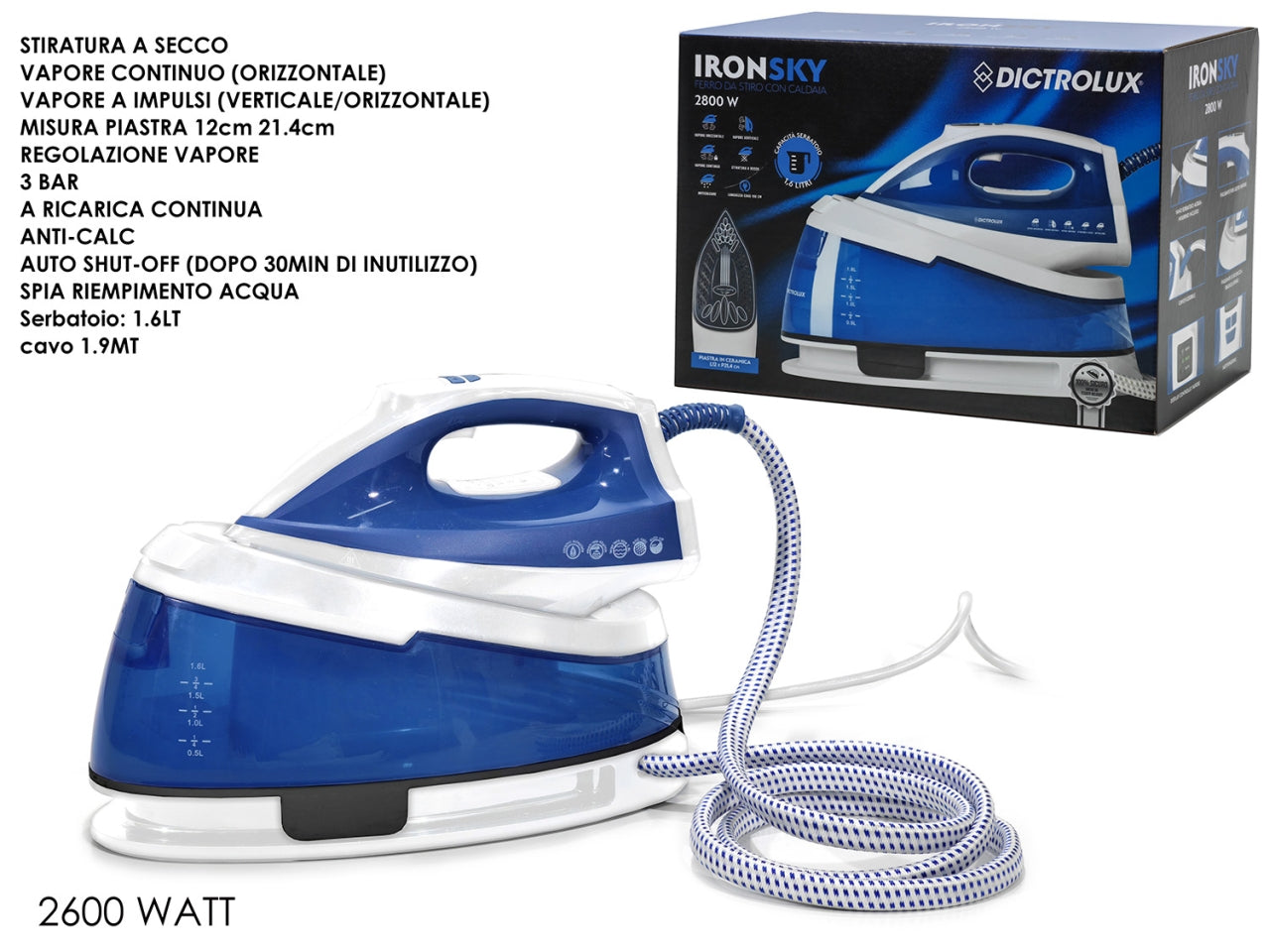 Ferro da stiro con caldaia Ironsky 2800w da 1,6 l - Dictrolux