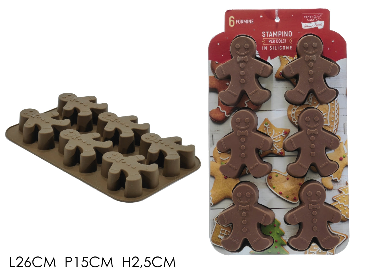 Stampo dolci in silicone 6 formine omino pan di zenzero 25cm