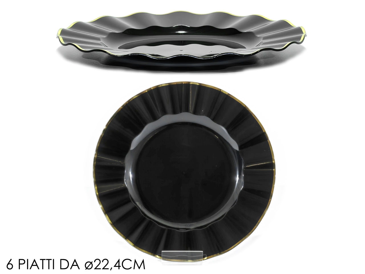 Servizio di piatti d.22,4cm nero con bordo oro set da 6 piatti
