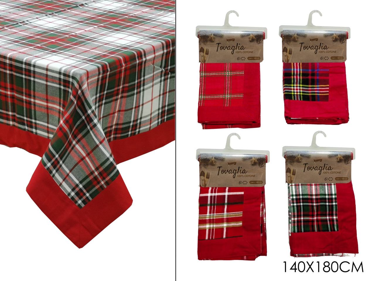 Tovaglia rettangolare natalizia scozzese in cotone 6 posti 140x180 cm rosso â Vestiamo Casa