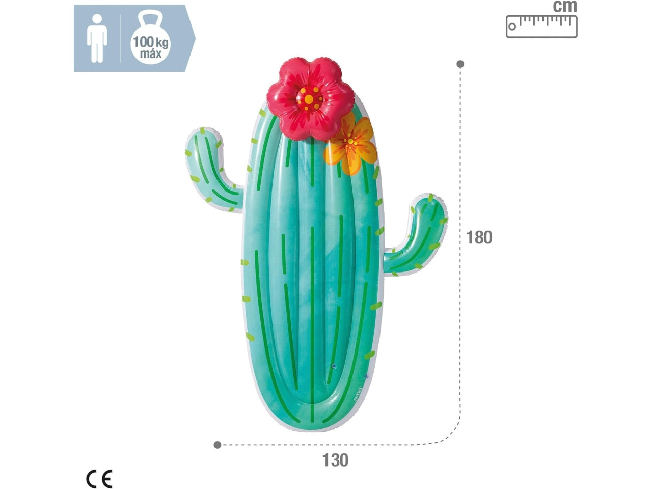 Materassino gonfiabile cactus in vinile multicolor carico max 100 kg - 185x140x28 cm