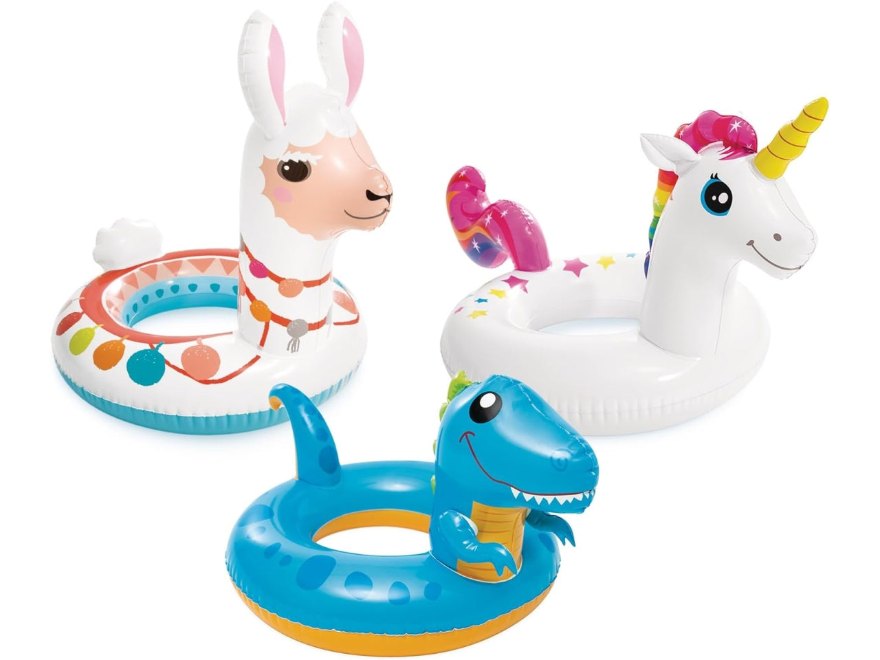 Salvagente animali in vinile multicolor etÃ  3-6 anni - dinosauro 81x58, unicorno 107x58, lama 86x58 cm - Intex