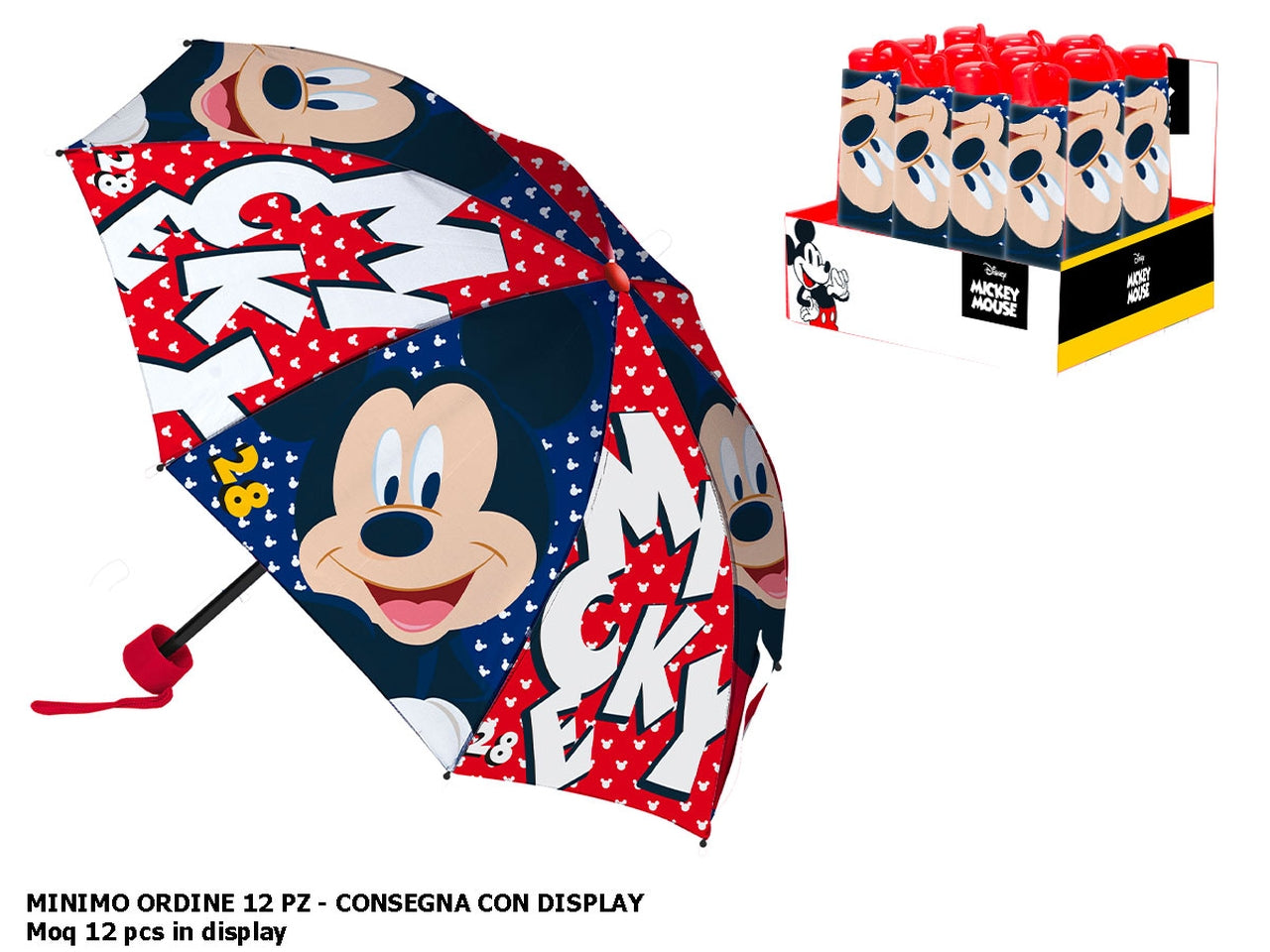 Ombrello pieghevole da bambino Mickey con custodia in tessuto multicolor 24 cm - Coriex