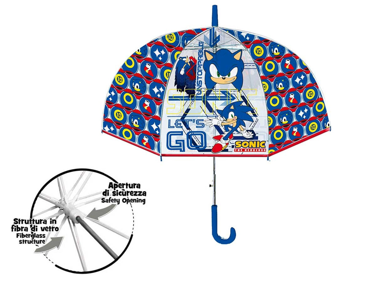 Ombrello da bambino Sonic in plastica con 8 bacchette da 42 cm - Coriex